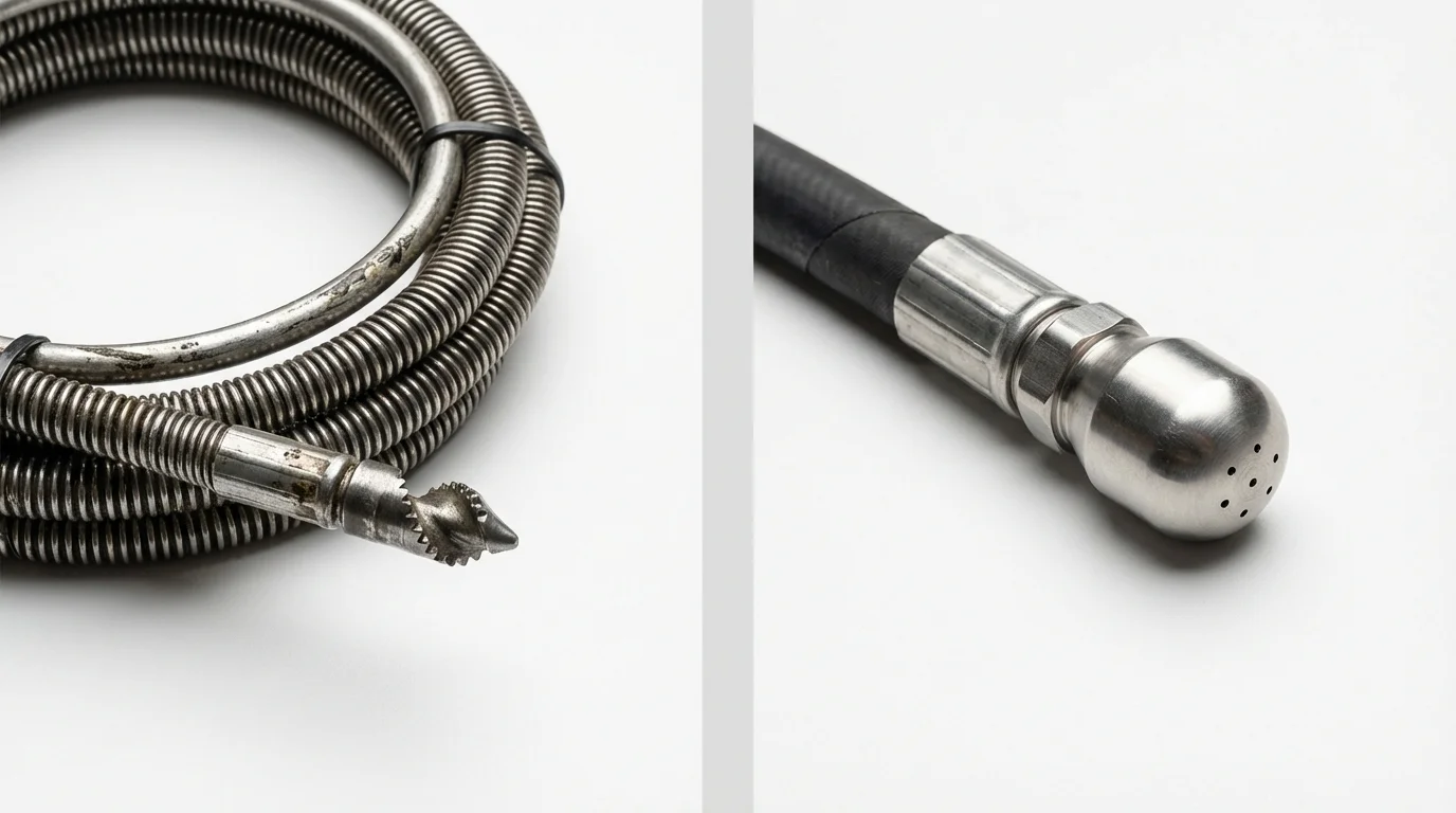 Drain snake cable and hydro jetting nozzle used for drain cleaning in Wilton, CA