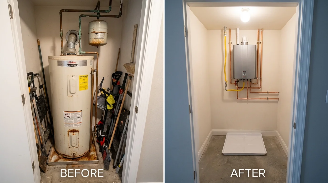 Tank water heater versus wall-mounted tankless unit comparison for Wilton, CA homeowners