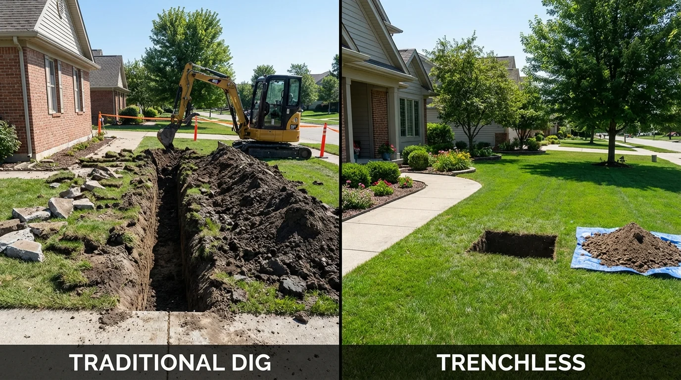 Trenchless sewer repair with minimal yard damage versus traditional excavation in Wilton, CA
